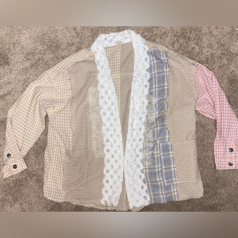 Pol Patchwork Plaid Buttonup Shirt Shacket Bohemi… - image 2